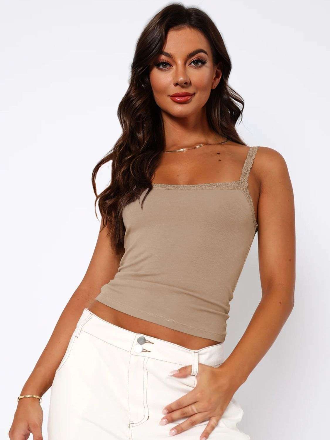 Lace Trim Straight Neck Cami - Premium Women / Tops from Trendsi - Just $20! Shop now at Handbags Specialist Headquarter