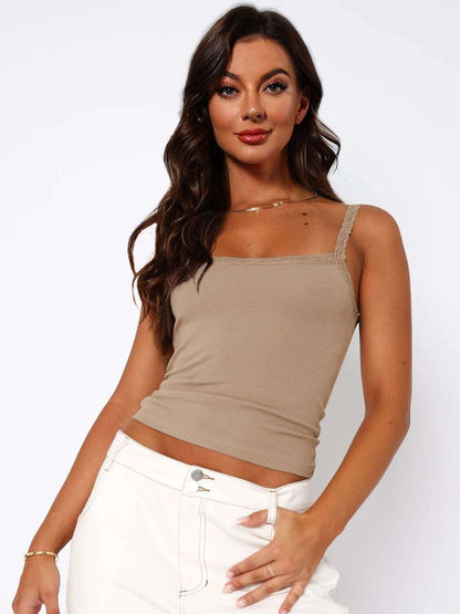 Lace Trim Straight Neck Cami - Premium Women / Tops from Trendsi - Just $20! Shop now at Handbags Specialist Headquarter