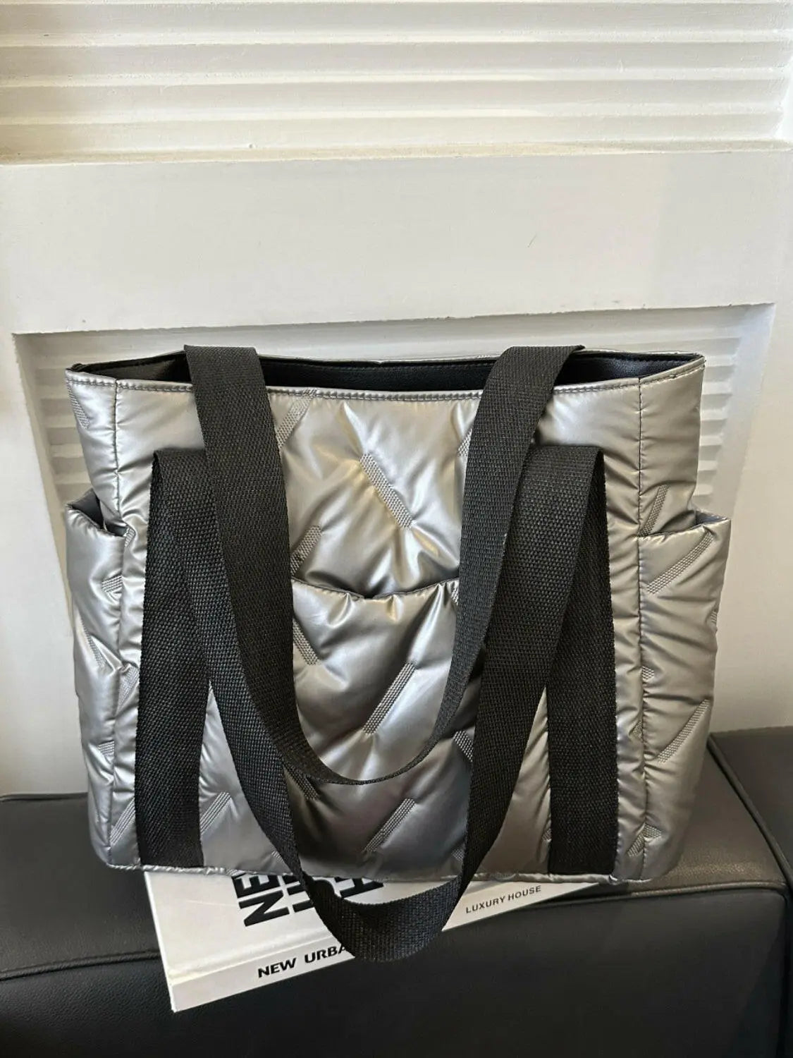Solid Color Tote Bag with Side Pockets.