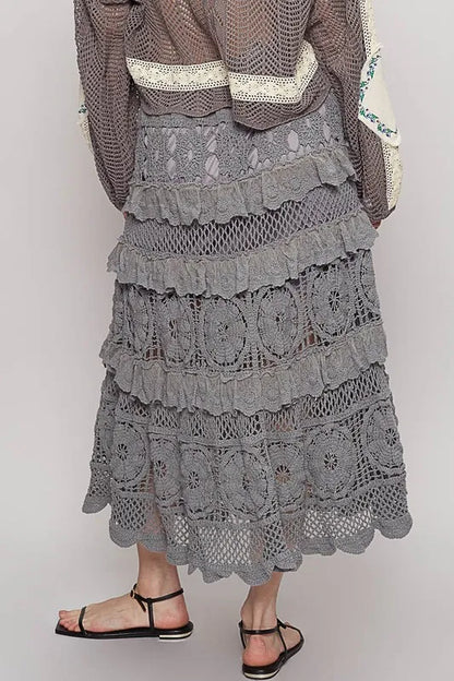 POL Crochet Lace Ruffled Midi Skirt - Premium Bottoms from Trendsi - Just $64.24! Shop now at Handbags Specialist Headquarter