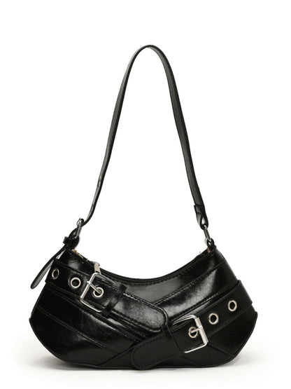 PU Leather Buckle Shoulder Bag.
