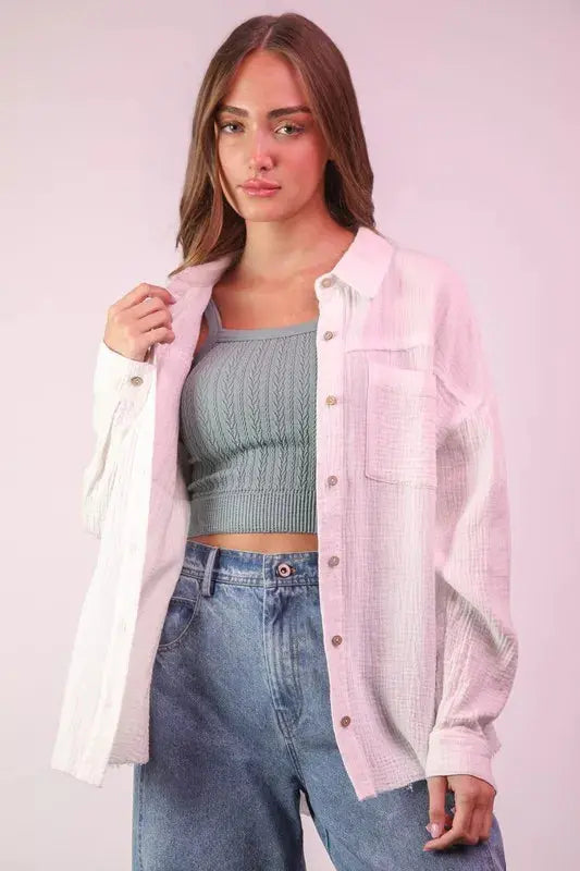 VERY J Plus Size Mineral Washed Gauze Shirt Top.