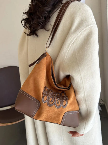 Suede Patch Adjustable Strap Tote Bag - Premium Tote Bag from Trendsi - Just $39.99! Shop now at Handbags Specialist Headquarter