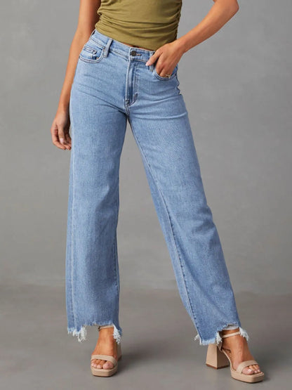 Raw Hem Loose Fit Jeans - Premium Women / Jeans & Denim from Trendsi - Just $33.98! Shop now at Handbags Specialist Headquarter