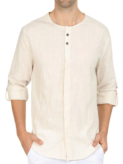 Men's Roll-Up Sleeve Linen Blend Polo Shirt - Premium Men's Polo shirt from Trendsi - Just $24.56! Shop now at Handbags Specialist Headquarter
