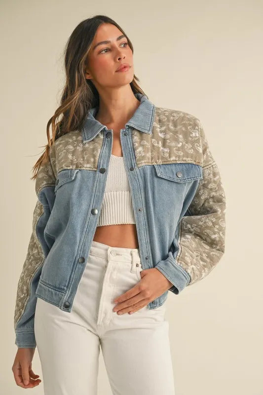 MABLE Quilted Paisley Print Contrast Denim Jacket - Premium Women / Jeans & Denim from Trendsi - Just $71.56! Shop now at Handbags Specialist Headquarter