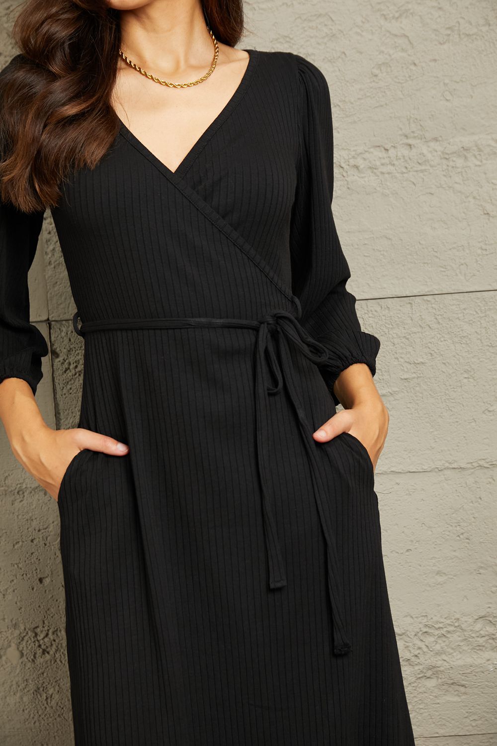 Culture Code Full Size Surplice Flare Ruching Dress.