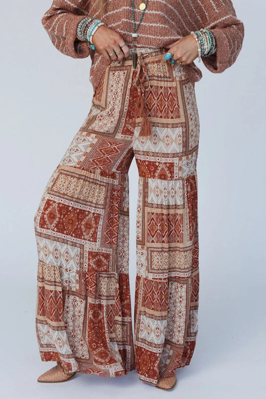 Geometric High Waist Wide Leg Pants - Premium Women Pants from Trendsi - Just $37.99! Shop now at Handbags Specialist Headquarter