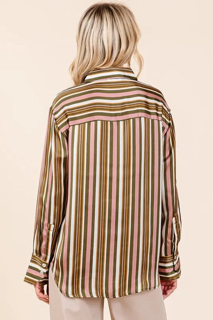Mittoshop Striped Button Down Satin Shirt - Premium Women's Down Shirt Tops from Trendsi - Just $42.02! Shop now at Handbags Specialist Headquarter