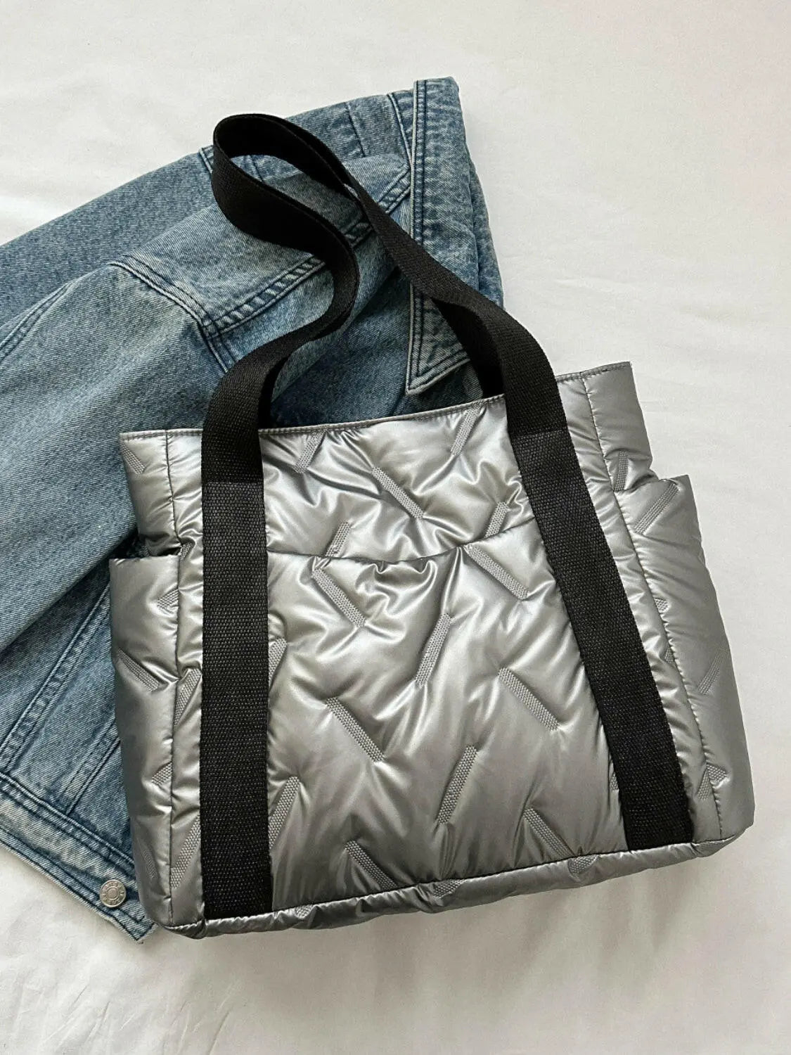 Solid Color Tote Bag with Side Pockets.