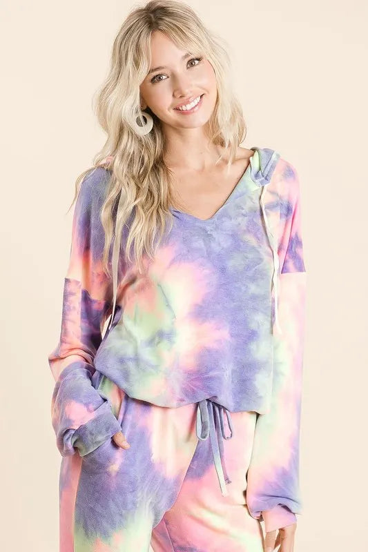 BiBi Tie Dye French Terry Top and Bottom Set - Premium  from Trendsi - Just $28.99! Shop now at Handbags Specialist Headquarter
