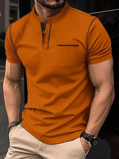 Men's Full Size Button Detail Short Sleeve Polo Plus Size.