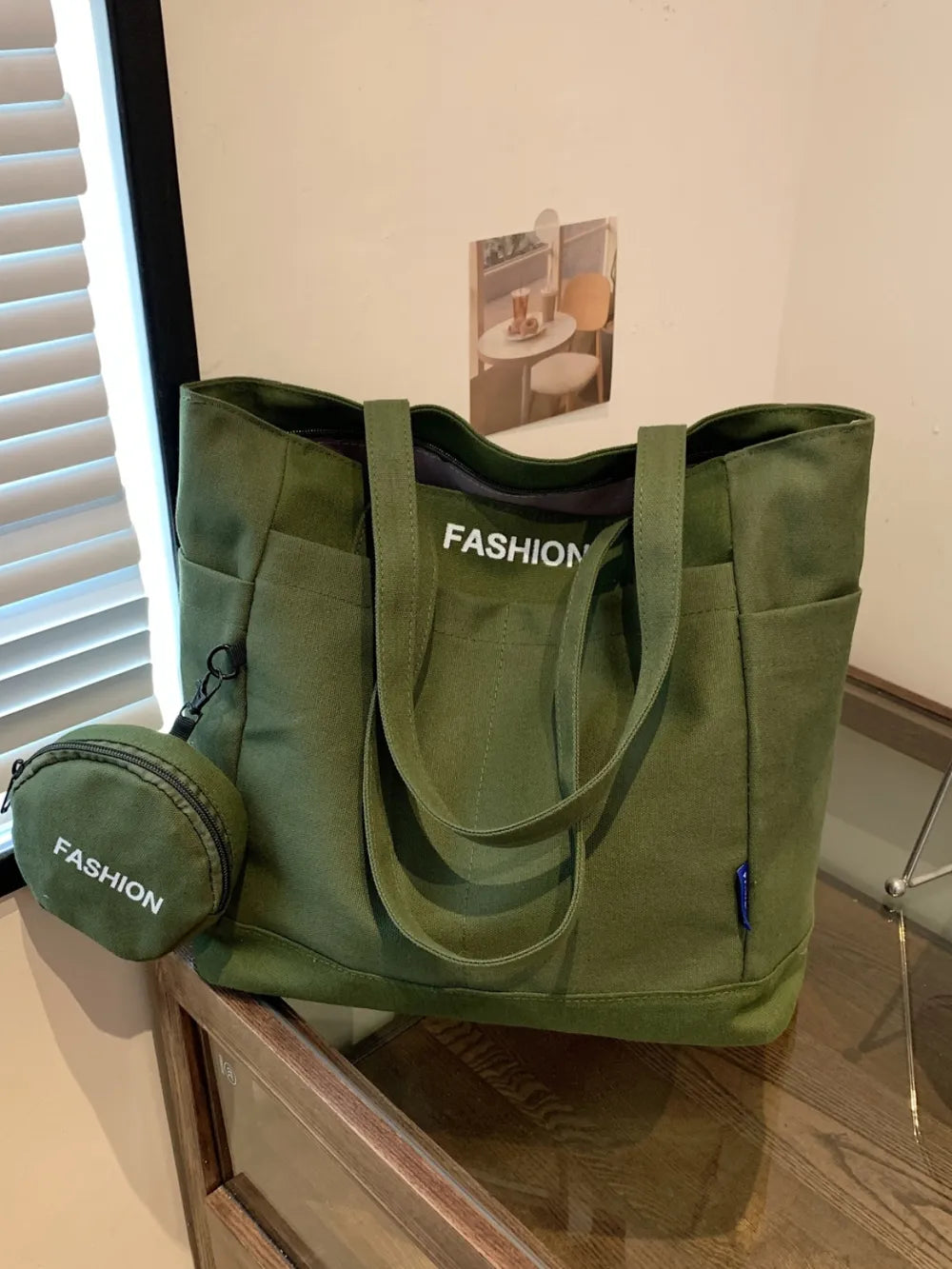Canvas Tote Bag with Pouch - Premium Tote Bag from Trendsi - Just $39.99! Shop now at Handbags Specialist Headquarter