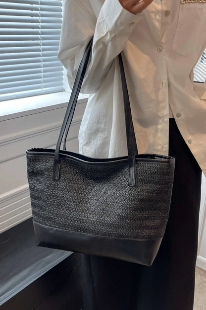 PU Leather Straps Large Tote Bag - Premium Tote Bag from Trendsi - Just $39.99! Shop now at Handbags Specialist Headquarter