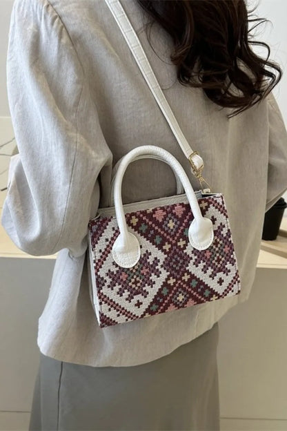 Geometric PU Leather Strap Handbag - Premium handbags from Trendsi - Just $19.99! Shop now at Handbags Specialist Headquarter
