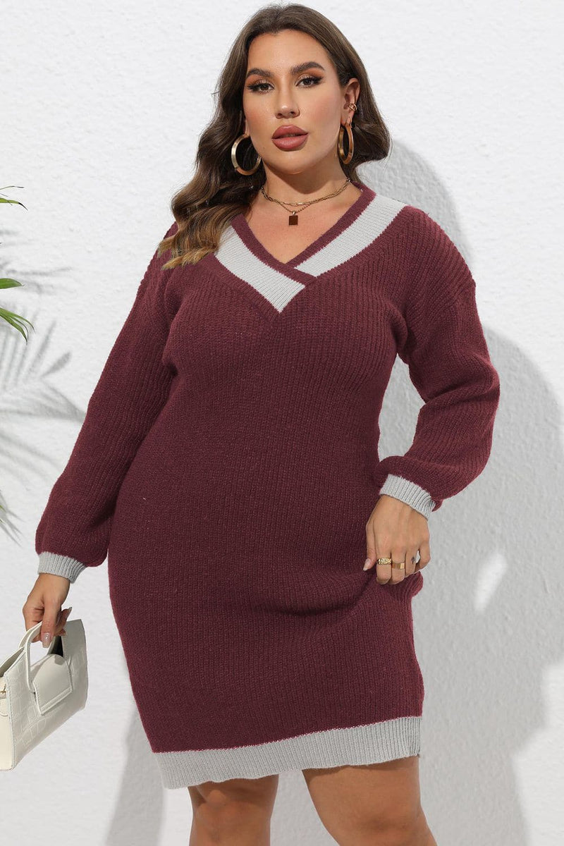 Plus Size Long Sleeve Sweater Dress - Premium Dress from Trendsi - Just $37! Shop now at Handbags Specialist Headquarter