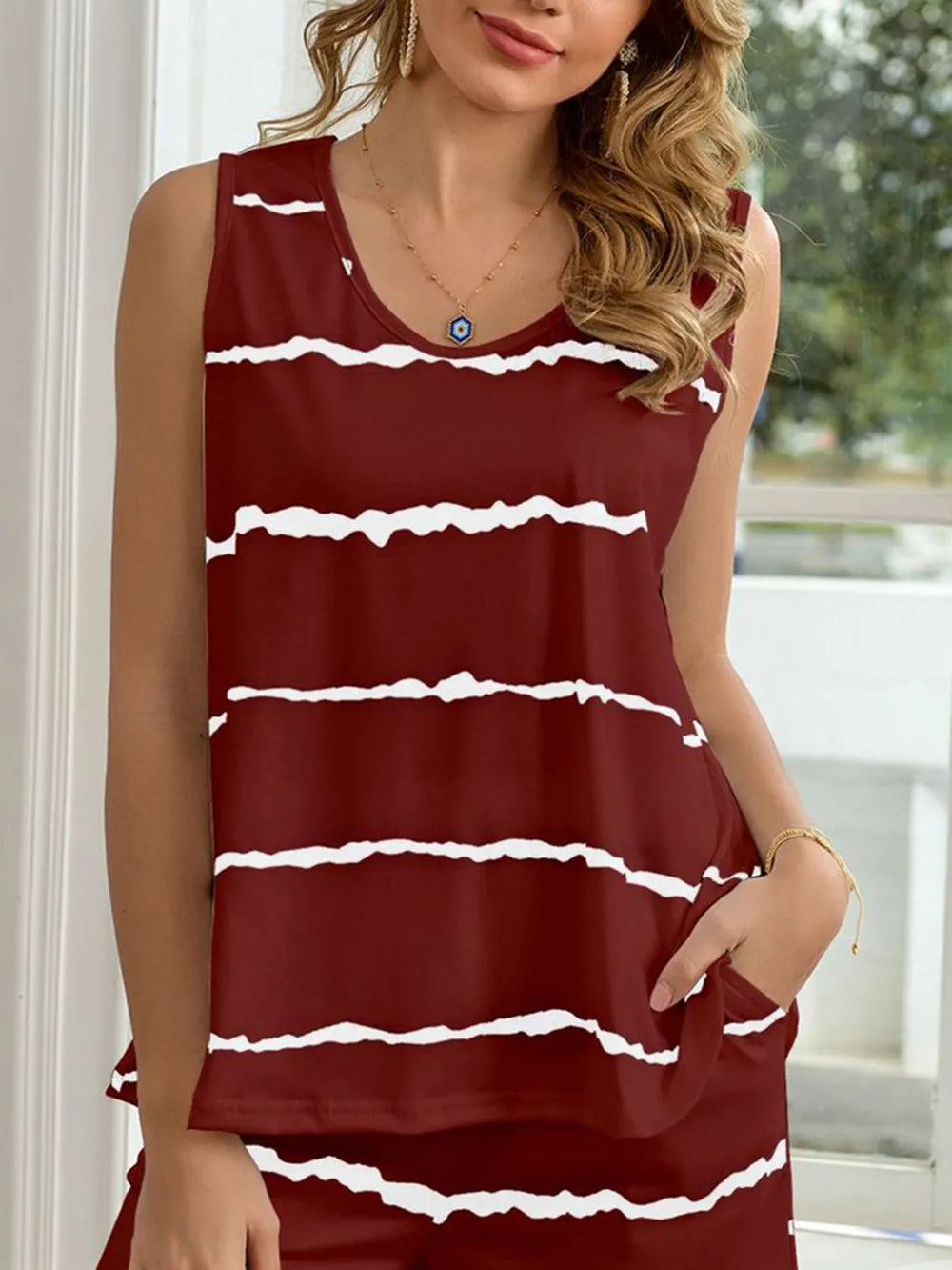 Striped Round Neck Tank and Shorts Lounge Set - Premium sleepwear from Trendsi - Just $29.99! Shop now at Handbags Specialist Headquarter