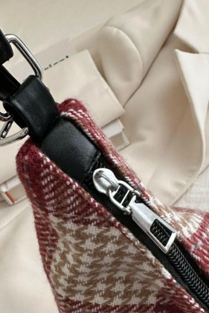 Plaid Adjustable Strap Handbag.