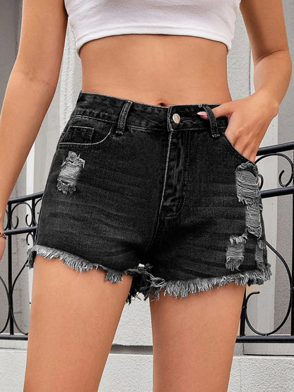 Distressed Raw Hem Denim Shorts - Premium Women / Jeans & Denim from Trendsi - Just $24.80! Shop now at Handbags Specialist Headquarter