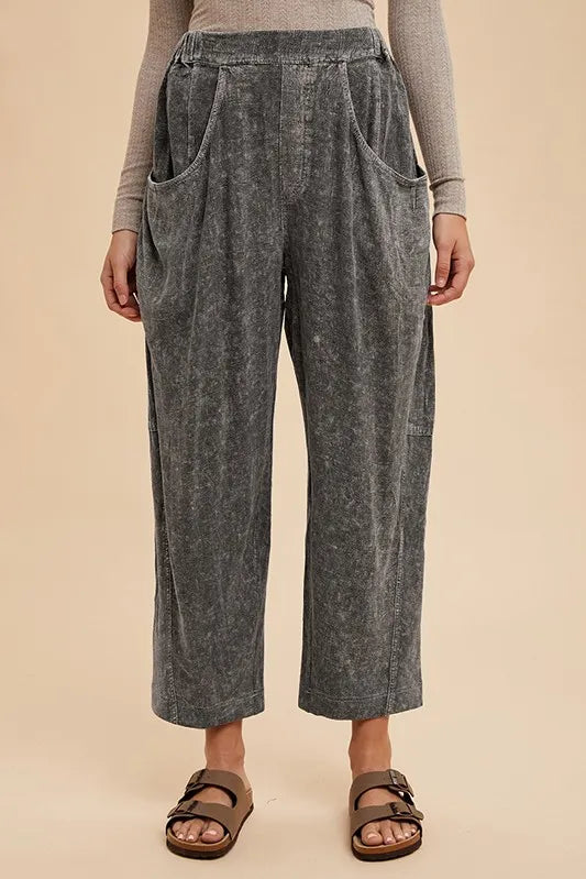 Annie Wear Mineral Washed Elastic Waist Pants - Premium Bottoms from Trendsi - Just $60.04! Shop now at Handbags Specialist Headquarter