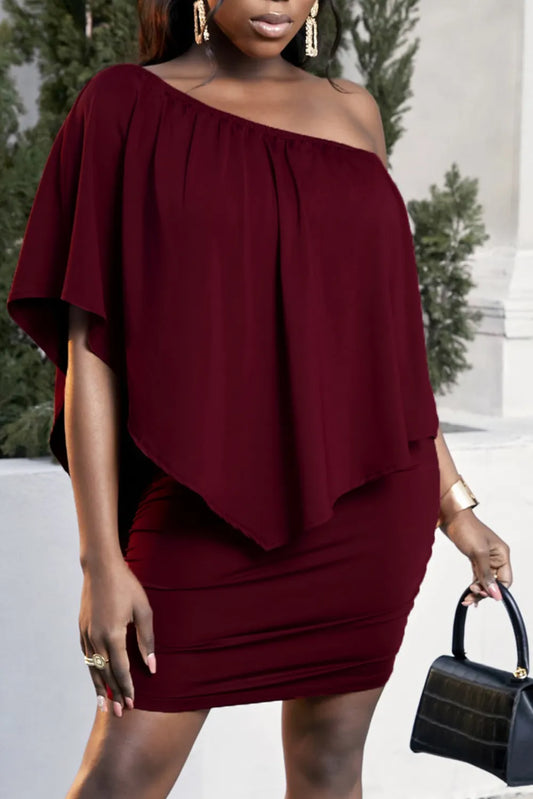 Plus Size One-Shoulder Half Sleeve Mini Dress - Premium Dresses from Trendsi - Just $39.99! Shop now at Handbags Specialist Headquarter