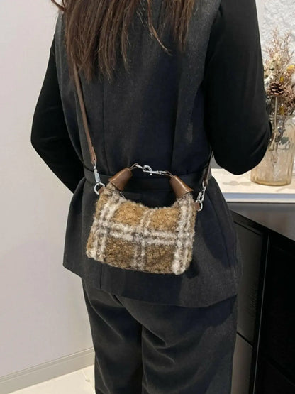 Fuzzy Polyester Mini Handbag with Zipper.