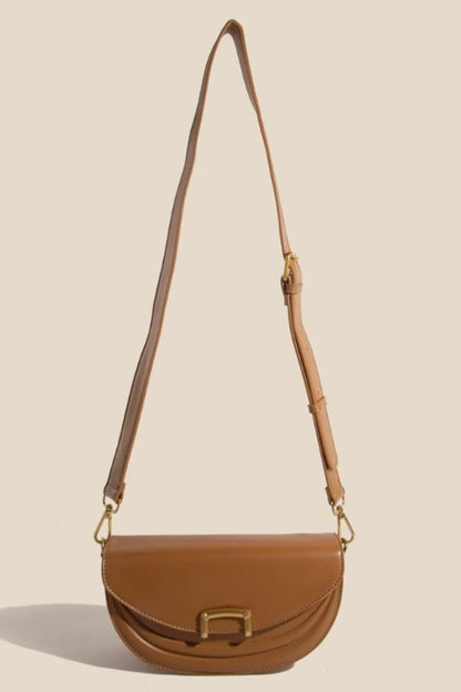 Fame Buckle Closure Crescent Faux Leather Crossbody Bag - Premium Crossbody Bag from Trendsi - Just $53.99! Shop now at Handbags Specialist Headquarter