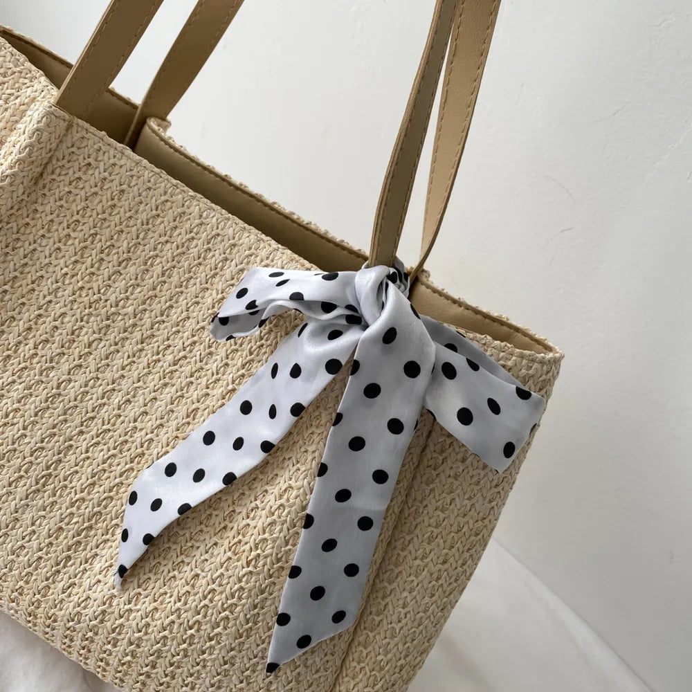 Straw Woven Leather Strap Handbag - Premium Handbags from Trendsi - Just $24.99! Shop now at Handbags Specialist Headquarter