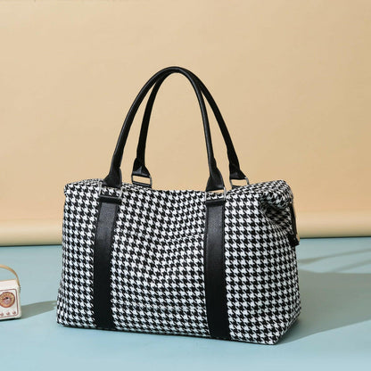 Houndstooth Canvas Travel Bag - Premium Luggage Travel Bags from Trendsi - Just $32.99! Shop now at Handbags Specialist Headquarter