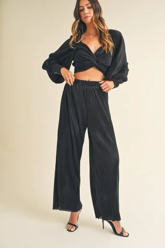 MABLE Front Twisted Long Sleeve Top and Pants Set - Premium Sleepwear from Trendsi - Just $84.99! Shop now at Handbags Specialist Headquarter