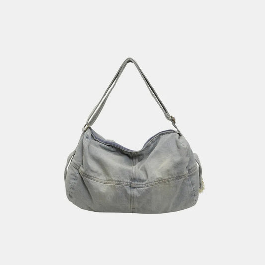 Adjustable Strap Denim Tote Bag - Premium Tote Bag from Trendsi - Just $36.99! Shop now at Handbags Specialist Headquarter