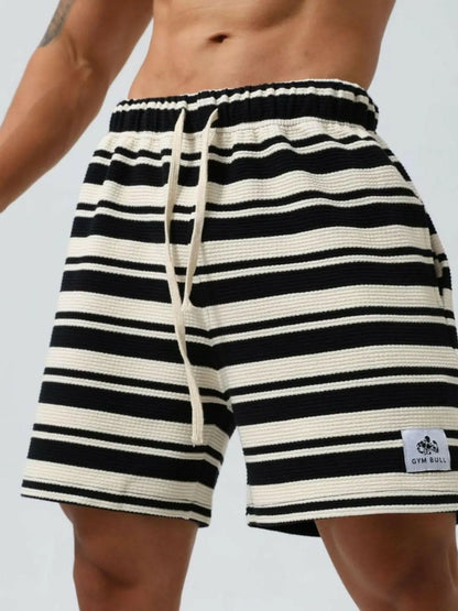 Men's Plus Size Drawstring Striped Shorts.
