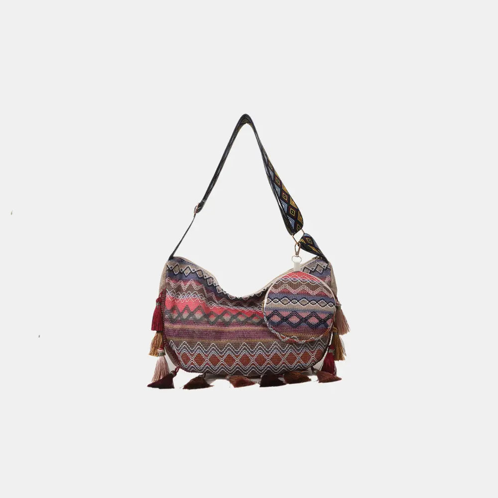 Printed Tassel Detail Crossbody Bag with Small Purse - Premium Handbags from Trendsi - Just $17.99! Shop now at Handbags Specialist Headquarter