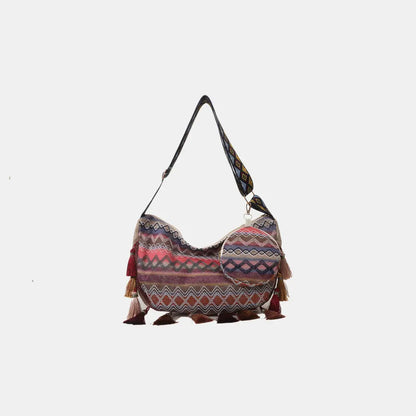 Printed Tassel Detail Crossbody Bag with Small Purse - Premium Handbags from Trendsi - Just $17.99! Shop now at Handbags Specialist Headquarter