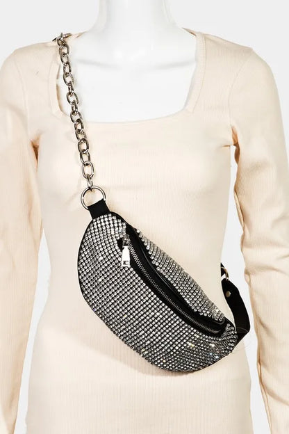 Fame Pave Rhinestone Crossbody Bag - Premium Crossbody Bag from Trendsi - Just $42.99! Shop now at Handbags Specialist Headquarter