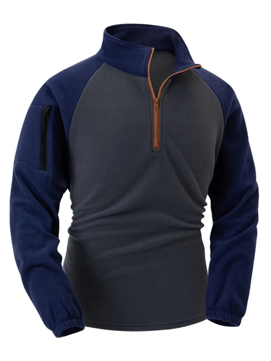 Men's Full Size Contrast Half Zip Raglan Sleeve Sweatshirt Plus Size - Premium Men's Sweatshirts from Trendsi - Just $25.78! Shop now at Handbags Specialist Headquarter