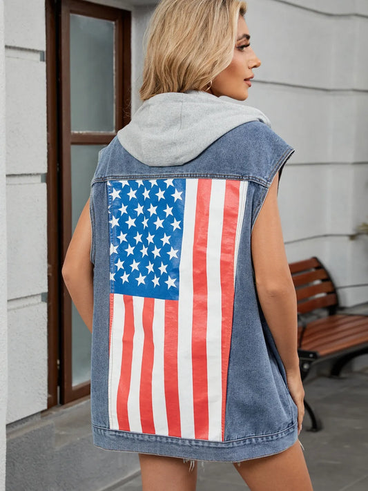 Button Down US Flag Denim Vest - Premium Women / Jeans & Denim from Trendsi - Just $35.30! Shop now at Handbags Specialist Headquarter