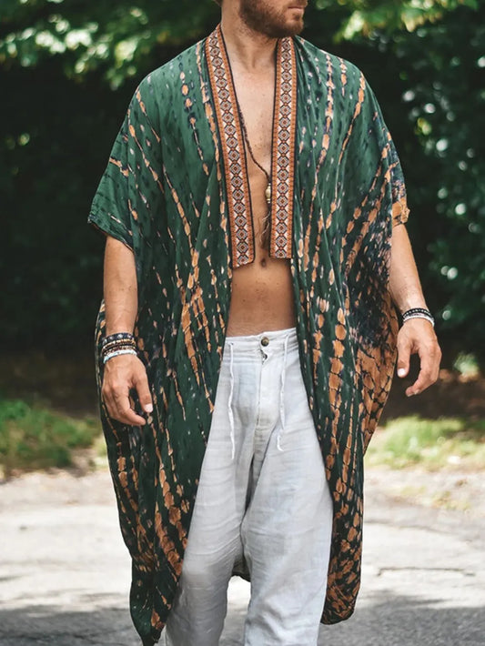 Men's Plus Size Printed Open Front Cover-Up - Premium Men's T Shirt from Trendsi - Just $27.40! Shop now at Handbags Specialist Headquarter
