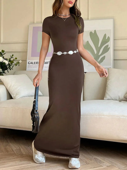 Short Sleeve Maxi Tee Dress - Premium Maxi Dress from Trendsi - Just $29.99! Shop now at Handbags Specialist Headquarter