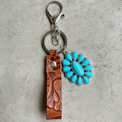 Turquoise Genuine Leather Key Chain - Premium Key chain from Trendsi - Just $10! Shop now at Handbags Specialist Headquarter