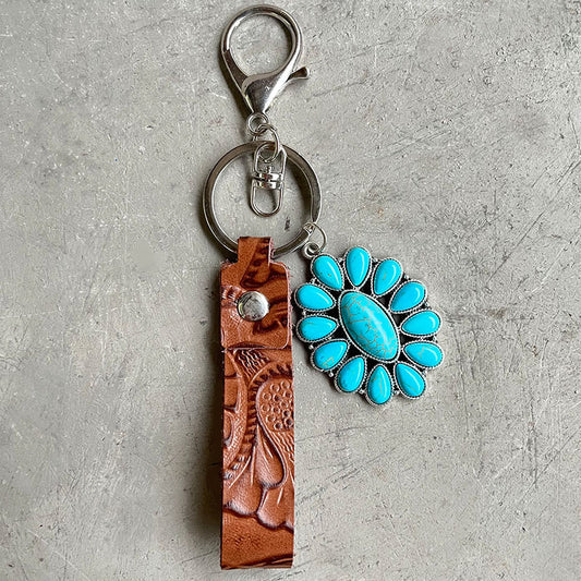 Turquoise Genuine Leather Key Chain - Premium Key chain from Trendsi - Just $10! Shop now at Handbags Specialist Headquarter