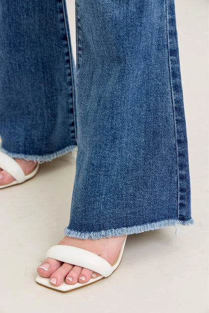 Judy Blue Full Size Mr Vintage Wash Flare Jeans W/ Destroy and Fray Hem Plus Size - Premium Women / Jeans & Denim from Trendsi - Just $69.99! Shop now at Handbags Specialist Headquarter