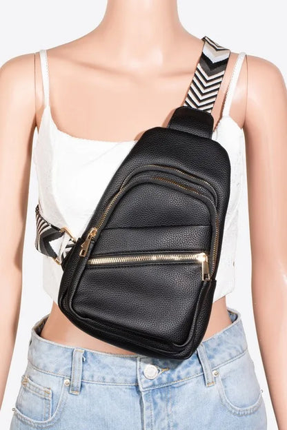Fame PU Leather Chevron Strap Crossbody Bag - Premium Crossbody Bag from Trendsi - Just $36.99! Shop now at Handbags Specialist Headquarter