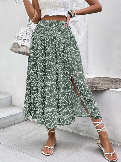 Slit Smocked Printed Skirt - Premium Skirts from Trendsi - Just $32.99! Shop now at Handbags Specialist Headquarter