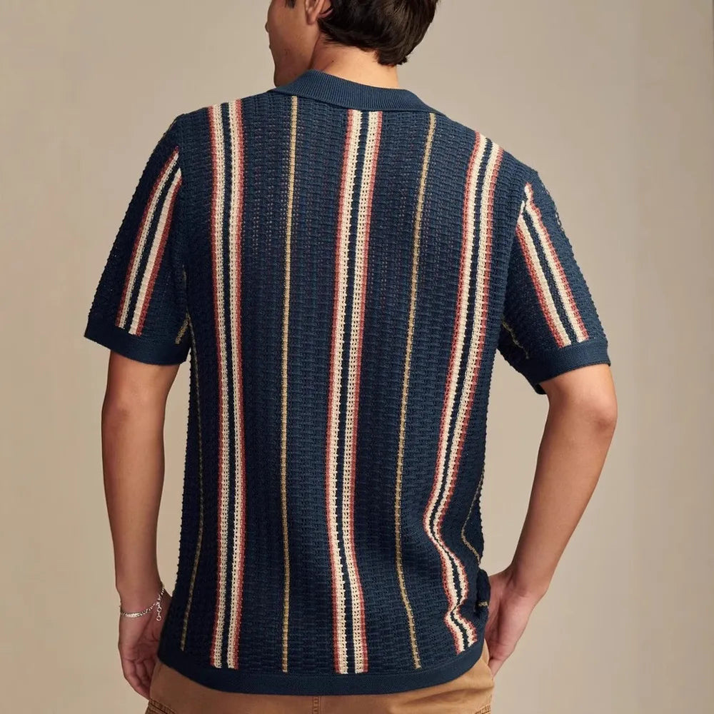 Men's Plus Size Striped Collared Neck Short Sleeve Shirt - Premium Men's Shirt's from Trendsi - Just $45.78! Shop now at Handbags Specialist Headquarter