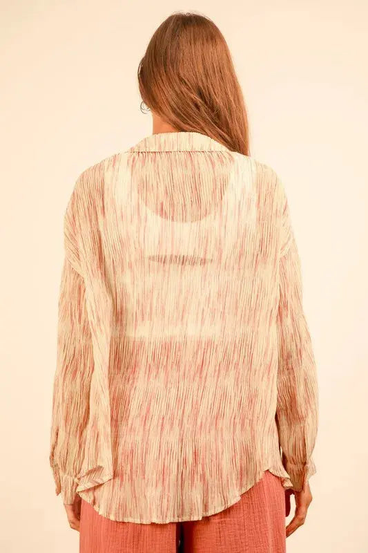 VERY J Plus Size Oversized Printed Button Up Shirt.