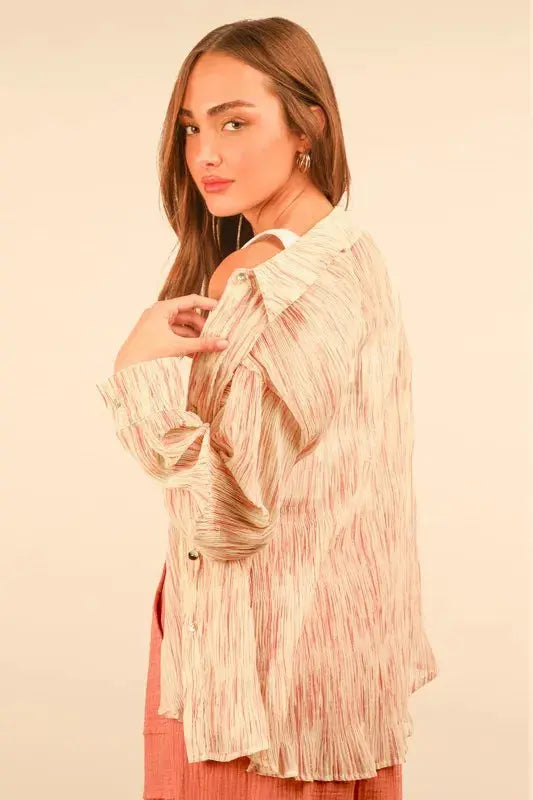 VERY J Plus Size Oversized Printed Button Up Shirt.