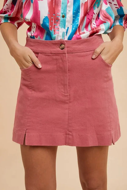Annie Wear Comfort Stretch Cotton Slit Detailed Mini Skirt - Premium Skirts from Trendsi - Just $26.99! Shop now at Handbags Specialist Headquarter