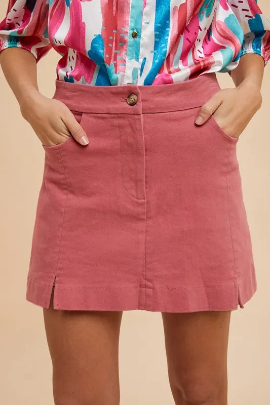 Annie Wear Comfort Stretch Cotton Slit Detailed Mini Skirt - Premium Skirts from Trendsi - Just $26.99! Shop now at Handbags Specialist Headquarter