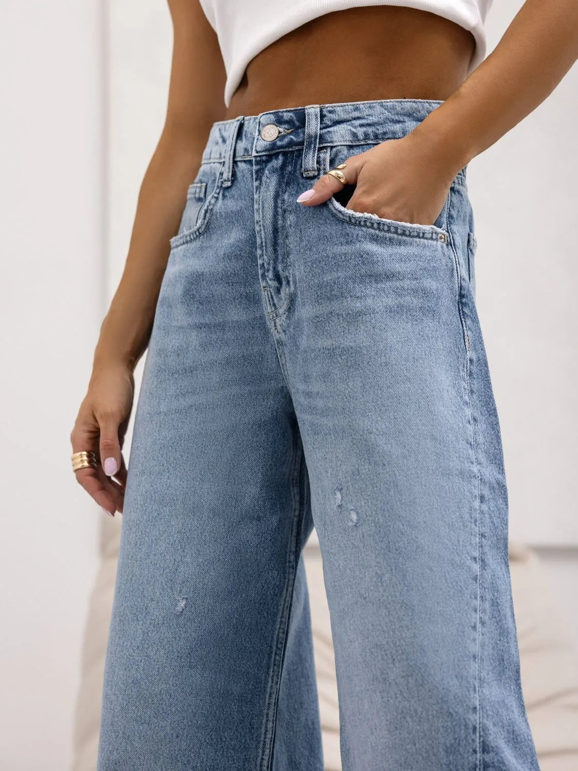 Distressed Wide Leg Jeans - Premium Women / Jeans & Denim from Trendsi - Just $35.10! Shop now at Handbags Specialist Headquarter